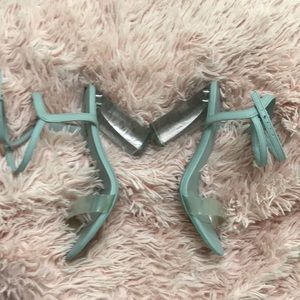 Light blue open toe heels